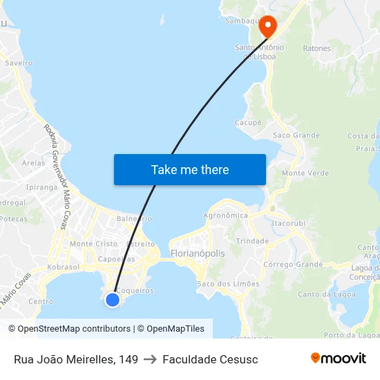 Rua João Meirelles, 149 to Faculdade Cesusc map