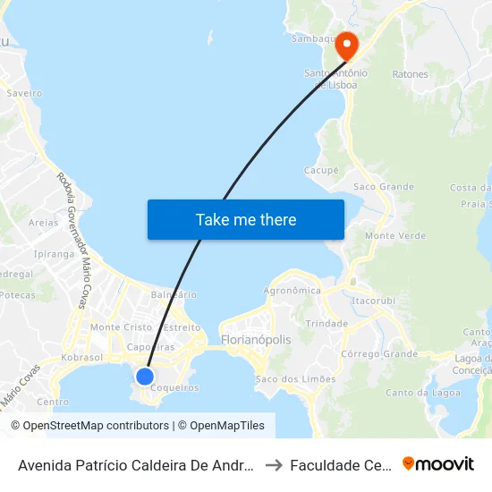 Avenida Patrício Caldeira De Andrade, 581 to Faculdade Cesusc map