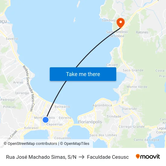 Rua José Machado Simas, S/N to Faculdade Cesusc map