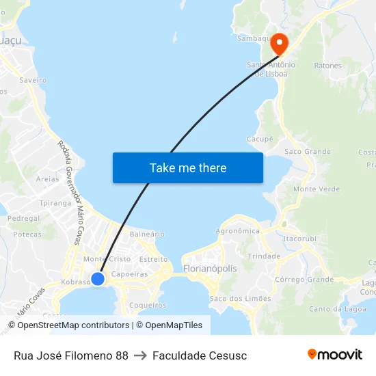 Rua José Filomeno 88 to Faculdade Cesusc map