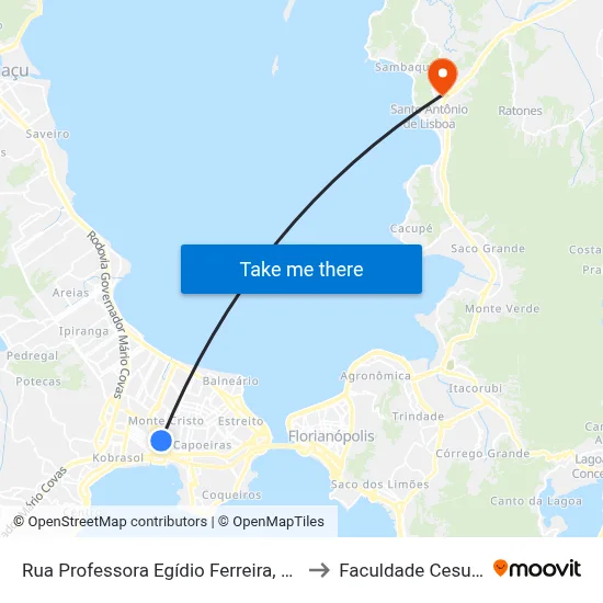 Rua Professora Egídio Ferreira, 271 to Faculdade Cesusc map