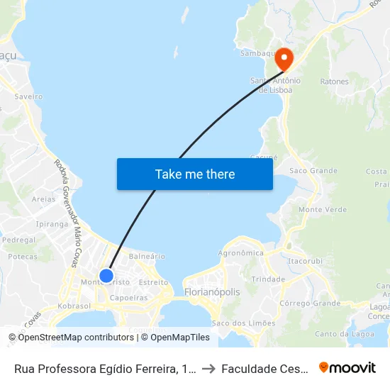 Rua Professora Egídio Ferreira, 1119 to Faculdade Cesusc map