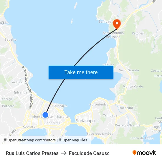 Rua Luis Carlos Prestes to Faculdade Cesusc map