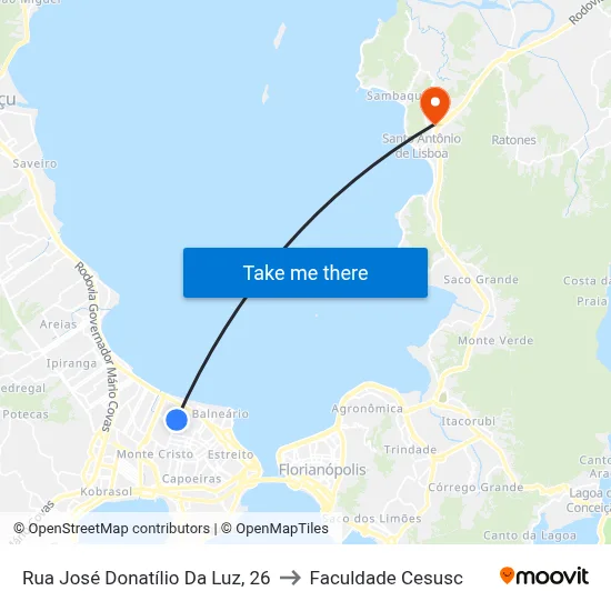 Rua José Donatílio Da Luz, 26 to Faculdade Cesusc map