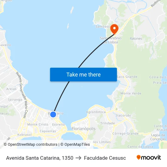 Avenida Santa Catarina, 1350 to Faculdade Cesusc map