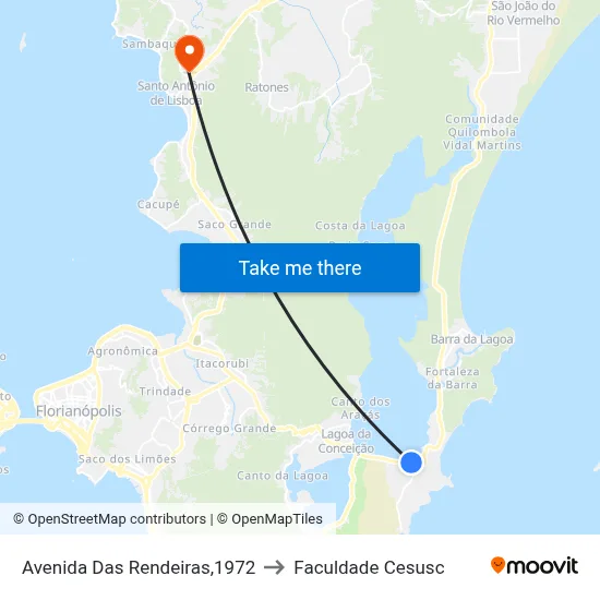 Avenida Das Rendeiras,1972 to Faculdade Cesusc map