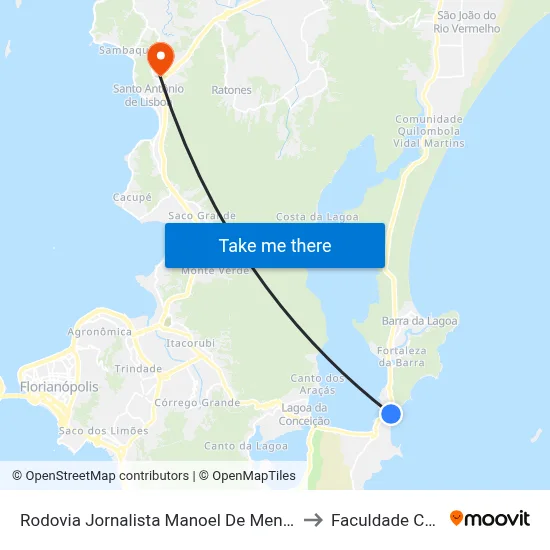 Rodovia Jornalista Manoel De Menezes, 1227 to Faculdade Cesusc map