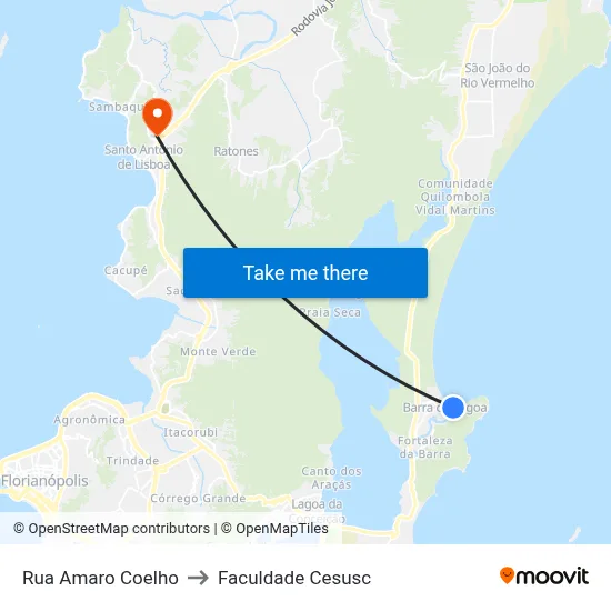 Rua Amaro Coelho to Faculdade Cesusc map