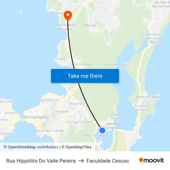 Rua Hippólito Do Valle Pereira to Faculdade Cesusc map
