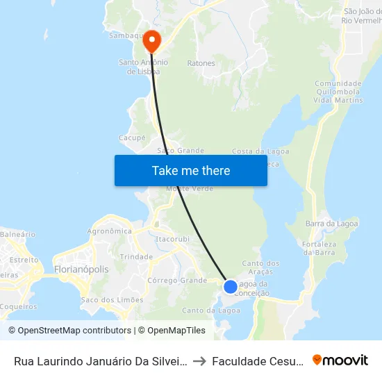 Rua Laurindo Januário Da Silveira to Faculdade Cesusc map