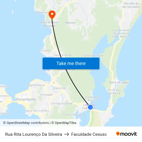 Rua Rita Lourenço Da Silveira to Faculdade Cesusc map