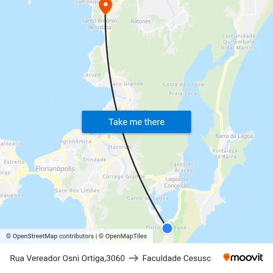 Rua Vereador Osni Ortiga,3060 to Faculdade Cesusc map
