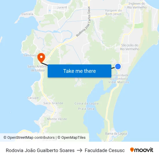 Rodovia João Gualberto Soares to Faculdade Cesusc map