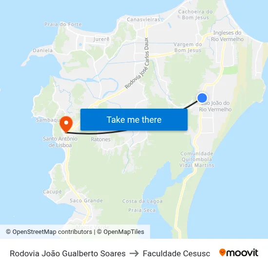 Rodovia João Gualberto Soares to Faculdade Cesusc map
