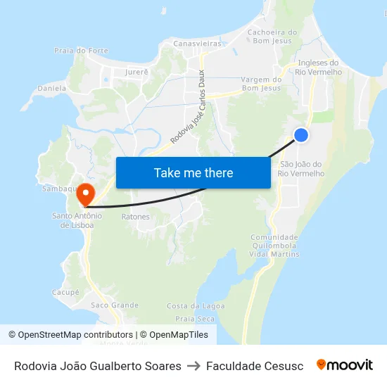 Rodovia João Gualberto Soares to Faculdade Cesusc map