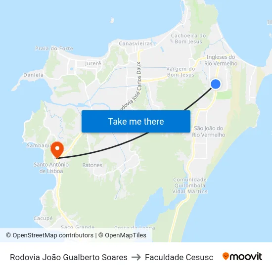 Rodovia João Gualberto Soares to Faculdade Cesusc map