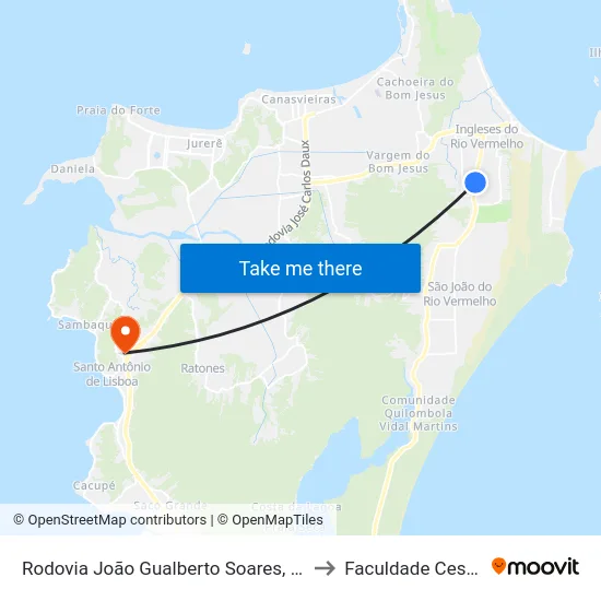 Rodovia João Gualberto Soares, 1500 to Faculdade Cesusc map