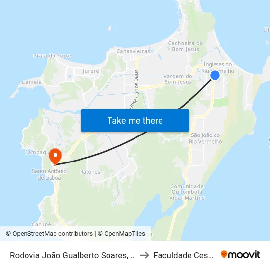 Rodovia João Gualberto Soares, 578 to Faculdade Cesusc map