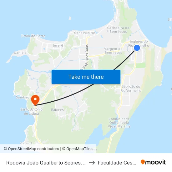 Rodovia João Gualberto Soares, 551 to Faculdade Cesusc map