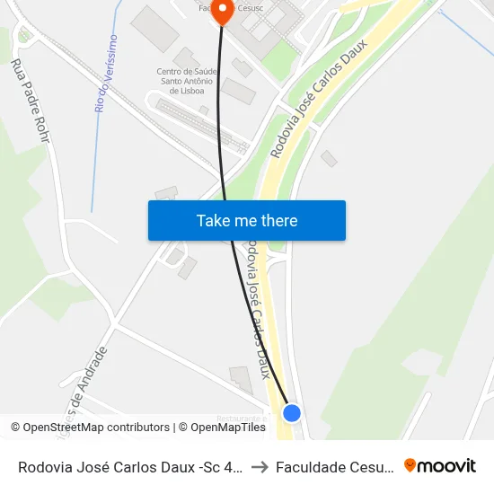 Rodovia José Carlos Daux -Sc 401 to Faculdade Cesusc map