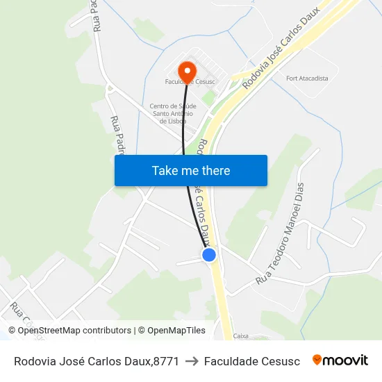 Rodovia José Carlos Daux,8771 to Faculdade Cesusc map