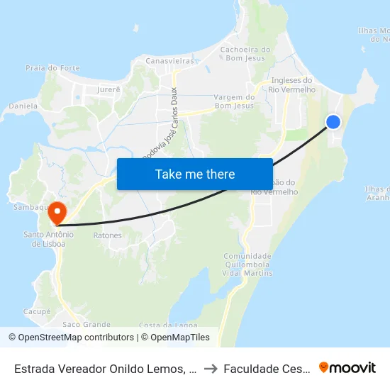 Estrada Vereador Onildo Lemos, 1482 to Faculdade Cesusc map