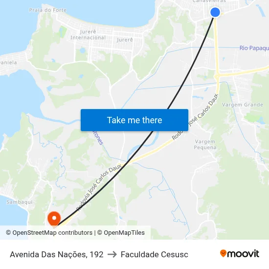 Avenida Das Nações, 192 to Faculdade Cesusc map