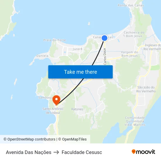 Avenida Das Nações to Faculdade Cesusc map
