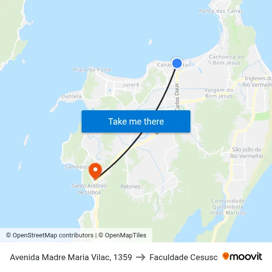 Avenida Madre Maria Vilac, 1359 to Faculdade Cesusc map