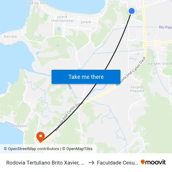 Rodovia Tertuliano Brito Xavier, 661 to Faculdade Cesusc map