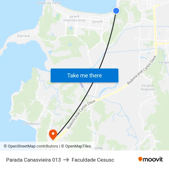 Parada Canasvieira 013 to Faculdade Cesusc map