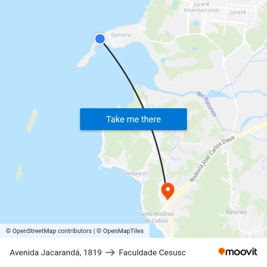 Avenida Jacarandá, 1819 to Faculdade Cesusc map