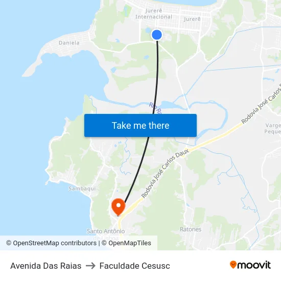 Avenida Das Raias to Faculdade Cesusc map