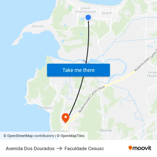 Avenida Dos Dourados to Faculdade Cesusc map