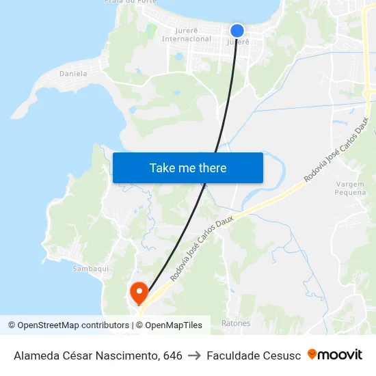 Alameda César Nascimento, 646 to Faculdade Cesusc map
