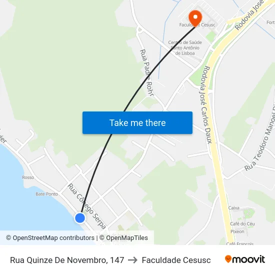 Rua Quinze De Novembro, 147 to Faculdade Cesusc map