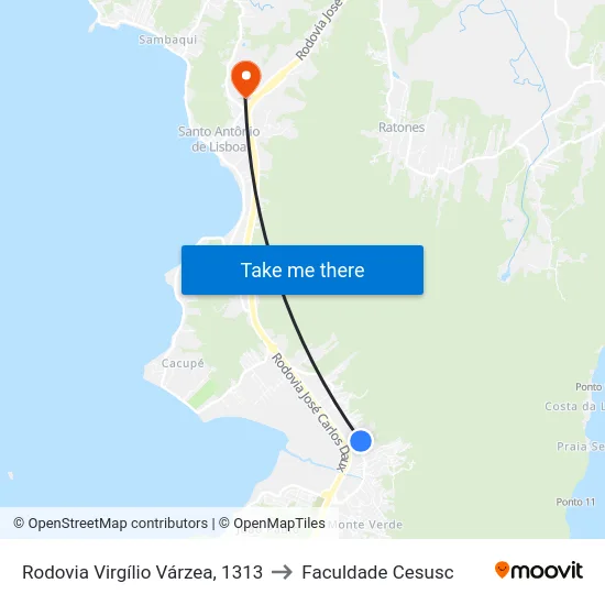 Rodovia Virgílio Várzea, 1313 to Faculdade Cesusc map