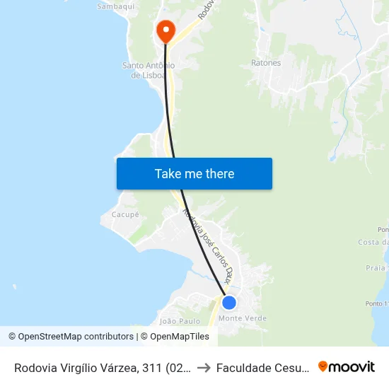 Rodovia Virgílio Várzea, 311 (021) to Faculdade Cesusc map