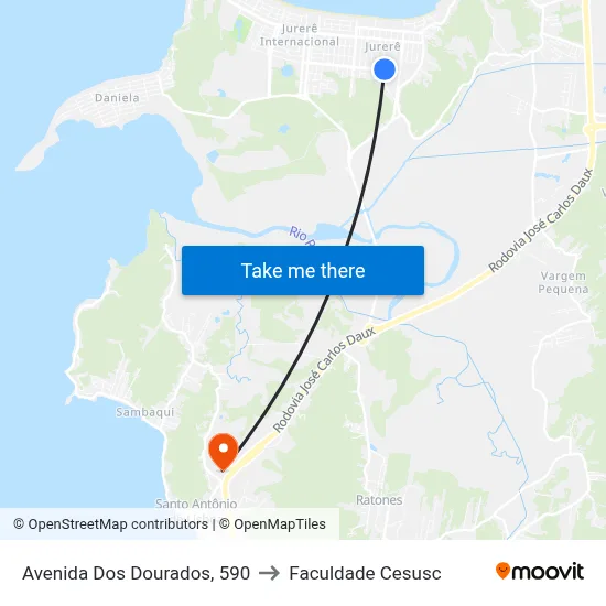 Avenida Dos Dourados, 590 to Faculdade Cesusc map