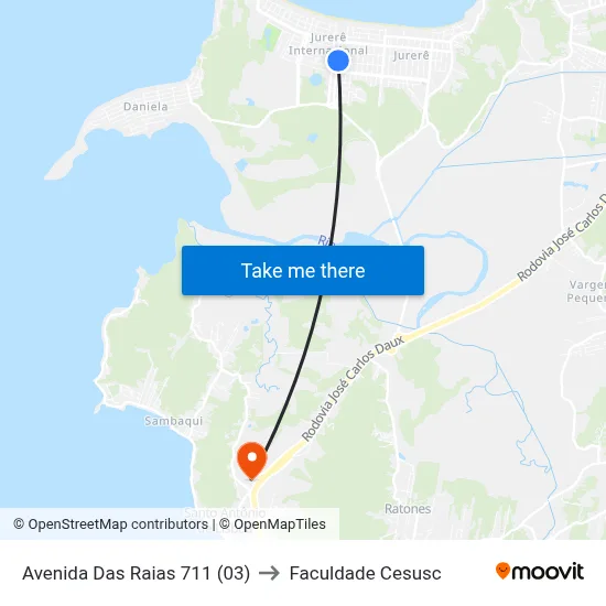 Avenida Das Raias 711 (03) to Faculdade Cesusc map
