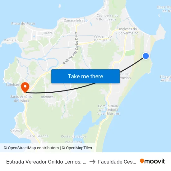 Estrada Vereador Onildo Lemos, 2505 to Faculdade Cesusc map