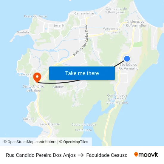 Rua Candido Pereira Dos Anjos to Faculdade Cesusc map