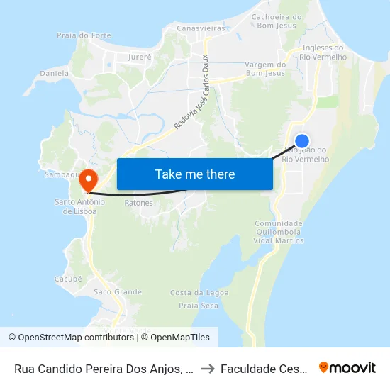 Rua Candido Pereira Dos Anjos, 870 to Faculdade Cesusc map