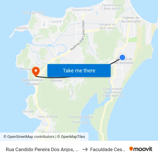 Rua Candido Pereira Dos Anjos, 3030 to Faculdade Cesusc map
