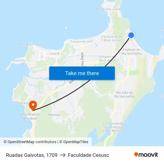 Ruadas Gaivotas, 1709 to Faculdade Cesusc map