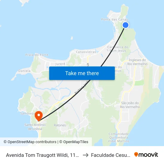 Avenida Tom Traugott Wildi, 1229 to Faculdade Cesusc map