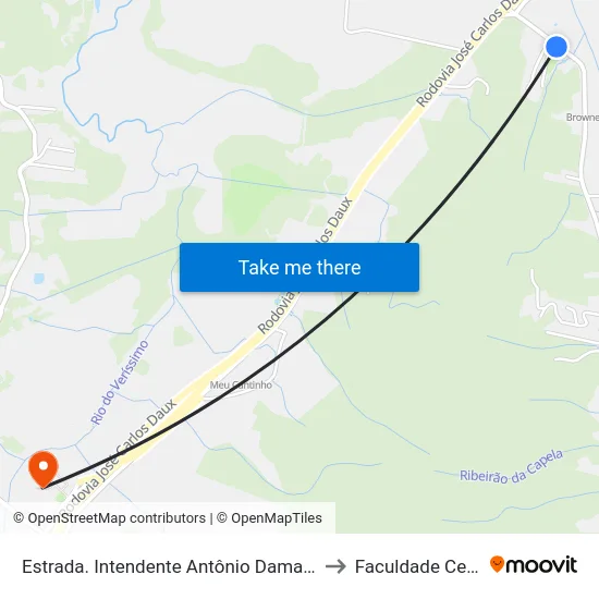 Estrada. Intendente Antônio Damasco, 162 to Faculdade Cesusc map