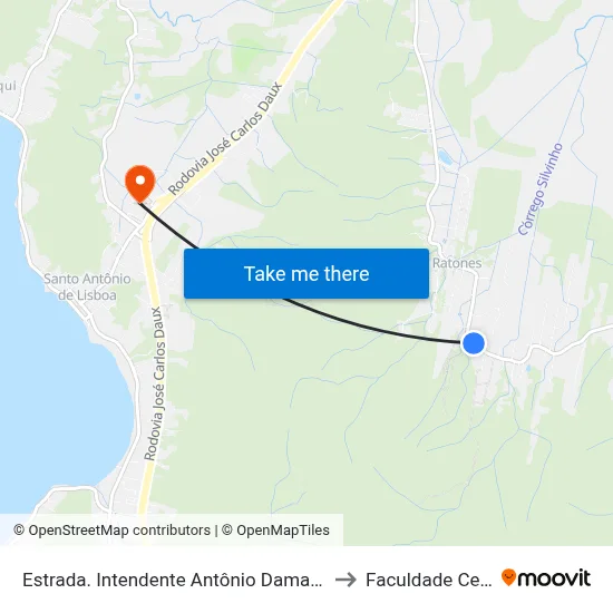 Estrada. Intendente Antônio Damasco, 3131 to Faculdade Cesusc map