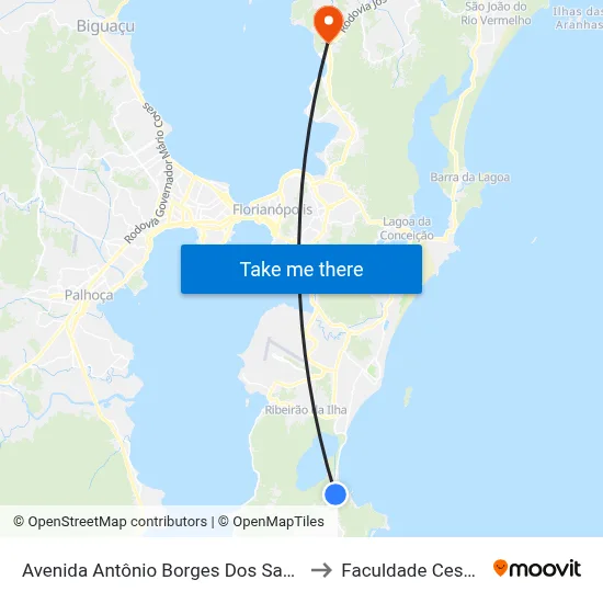 Avenida Antônio Borges Dos Santos to Faculdade Cesusc map