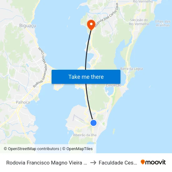 Rodovia Francisco Magno Vieira 2160 to Faculdade Cesusc map
